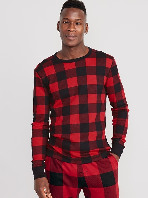 Image number 1 showing, Thermal-Knit Long-Sleeve Plaid T-Shirt