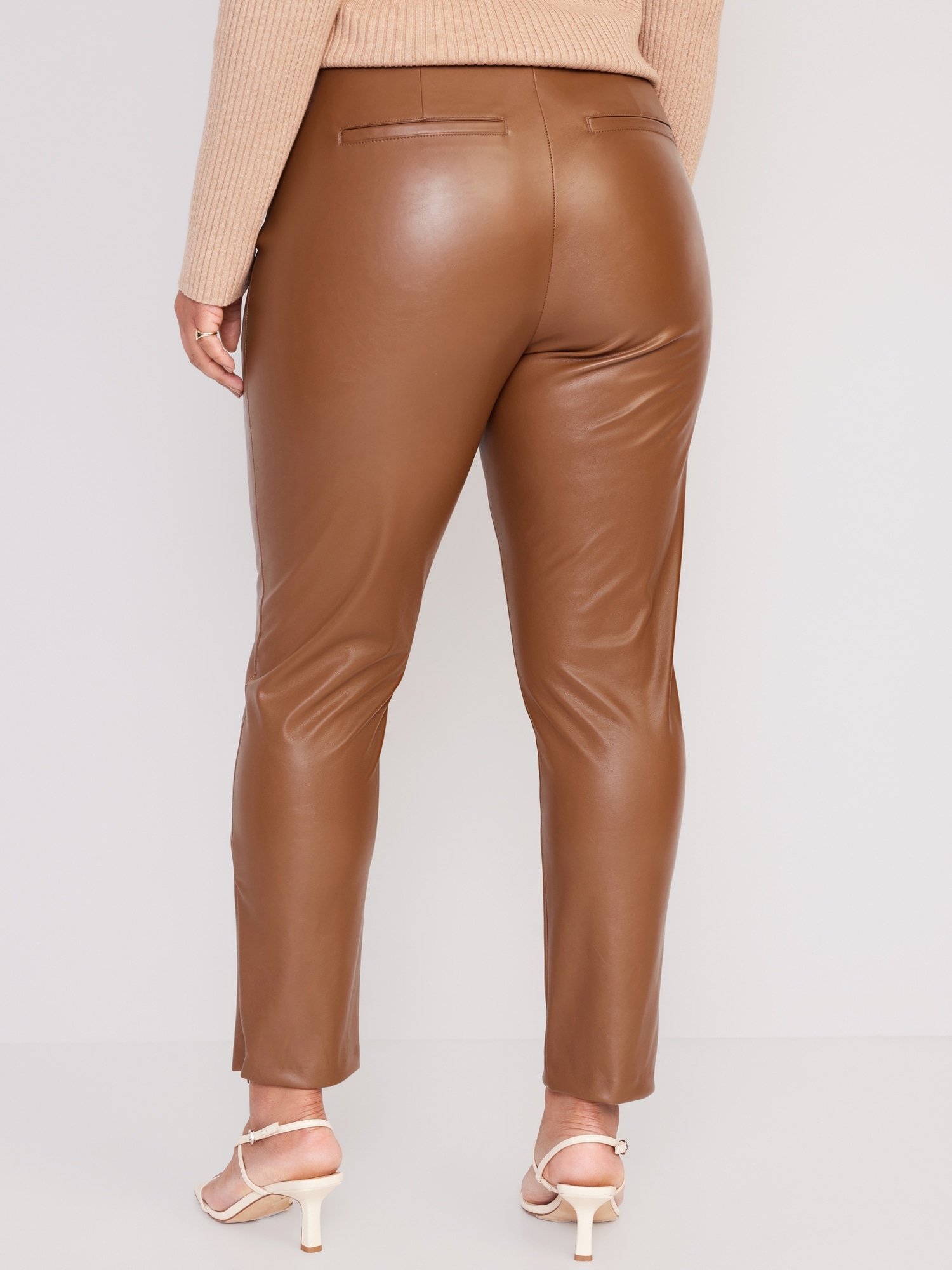 Leather Pant Long Waist High Women Trousers Skinny Size Beige Leggings  Womens 25