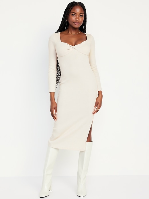Image number 1 showing, Fitted Twist-Front Rib-Knit Midi Dress for Women