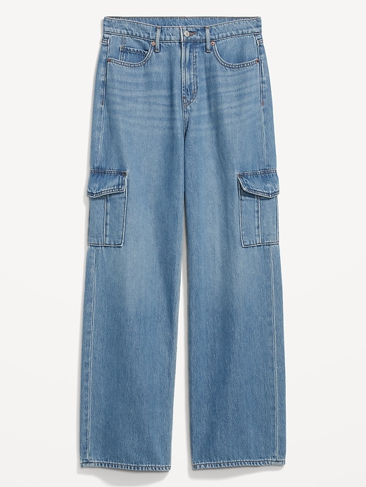 Image number 4 showing, Extra High-Waisted Wide-Leg Cargo Jeans