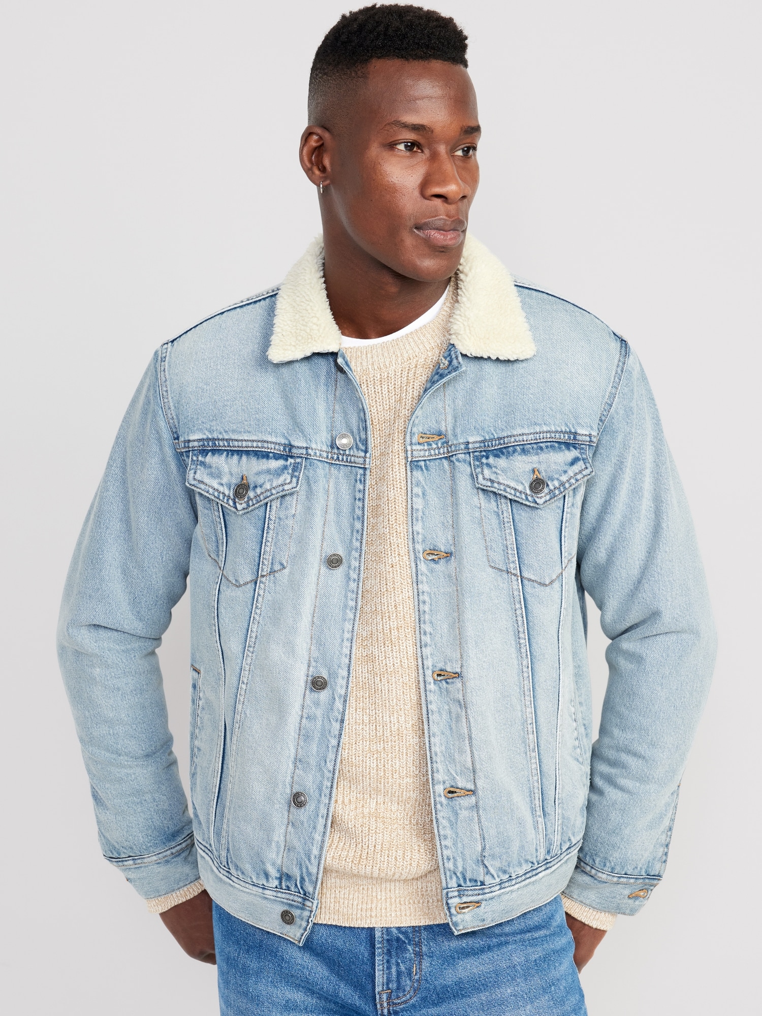 Men's Winter Style: Black Parka Jacket With Fur And Light Blue Jeans  Combines With Steel Accessories | MEN'S VECTOR
