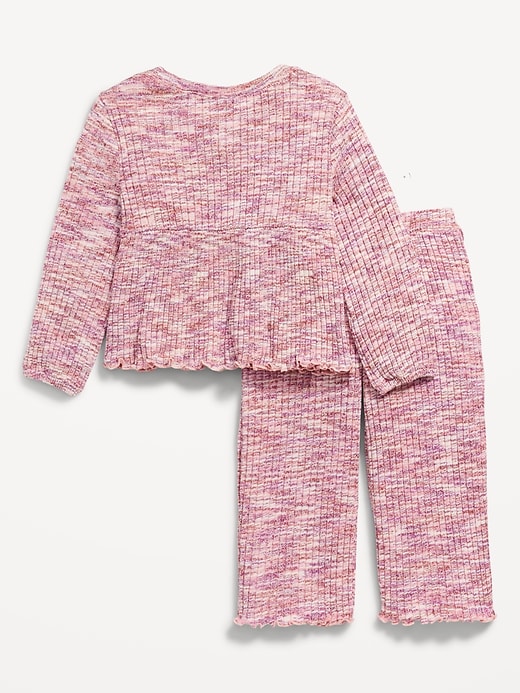 View large product image 2 of 3. Long-Sleeve Peplum Top and Wide-Leg Pants Set for Toddler Girls