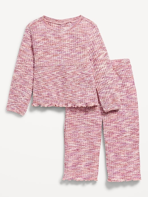 View large product image 1 of 3. Long-Sleeve Peplum Top and Wide-Leg Pants Set for Toddler Girls