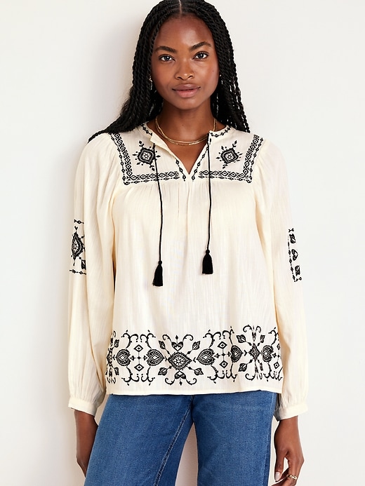 Image number 1 showing, Embroidered Boho Swing Blouse