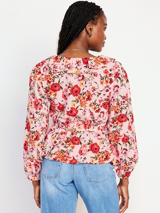 Waist-Defined Ruffle-Trim Floral Top | Old Navy