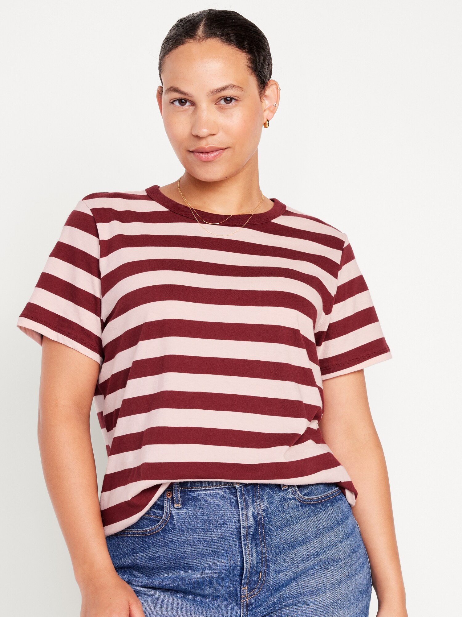 Women's Striped T-shirt Medium Sleeve Threaded Shirt Sweater 2022 Spring Summer Short Sweater Slim Top I.250624939