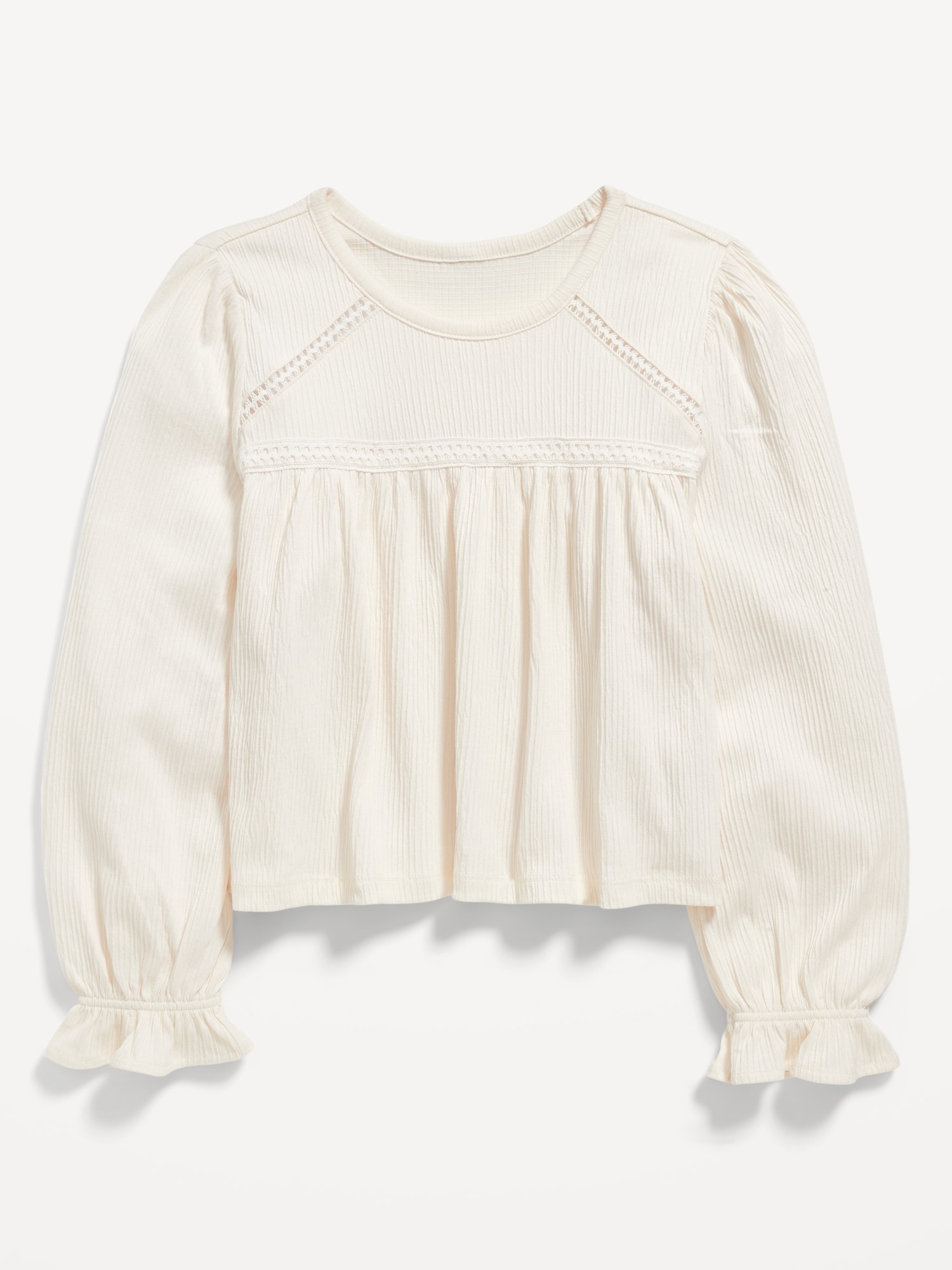 Long-Sleeve Lace-Trim Textured-Knit Top for Girls