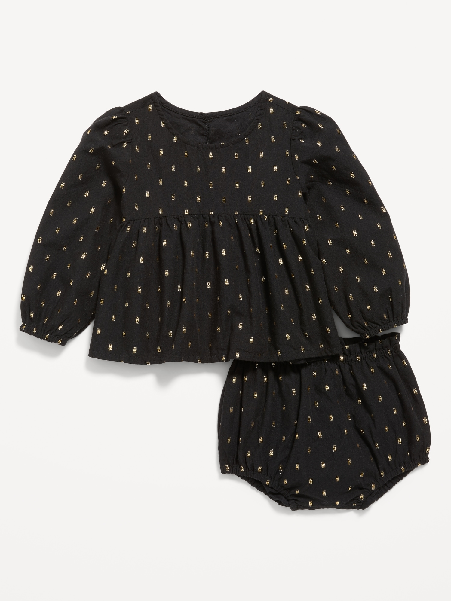 Long-Sleeve Metallic Clip-Dot Top & Bloomer Shorts Set for Baby