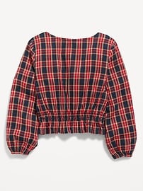 View large product image 3 of 3. Long-Sleeve Plaid Ruffle-Trim Top for Girls