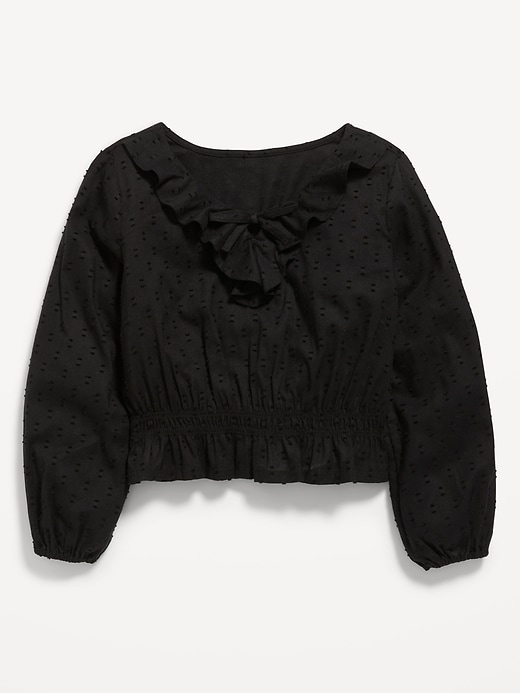 View large product image 1 of 1. Long-Sleeve Clip-Dot Ruffle-Trim Top for Girls