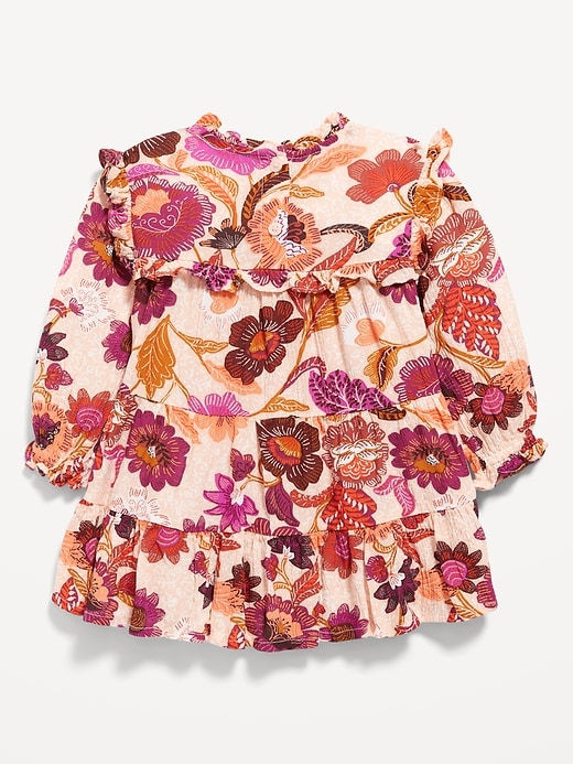 View large product image 2 of 2. Long-Sleeve Printed Crinkle-Crepe Tiered Dress for Baby