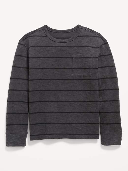 View large product image 1 of 1. Cozy-Knit Long-Sleeve Striped Pocket T-Shirt for Boys