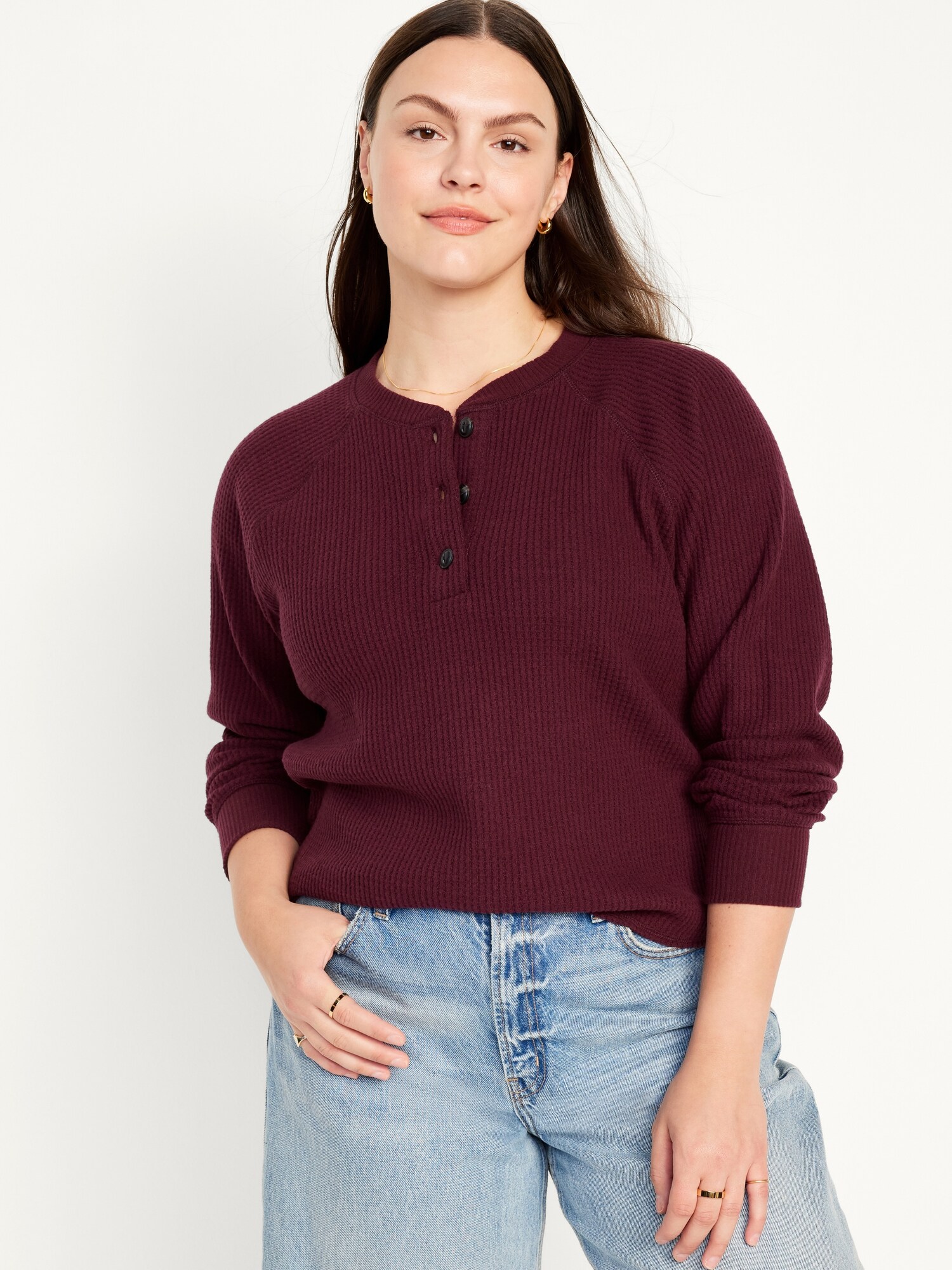 Plush Waffle-Knit Henley Top for Women | Old Navy
