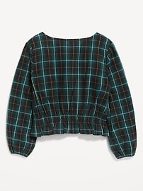 View large product image 3 of 3. Long-Sleeve Plaid Ruffle-Trim Top for Girls