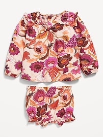 View large product image 3 of 3. Crinkle-Crepe Long-Sleeve Smocked Top & Shorts Set for Baby