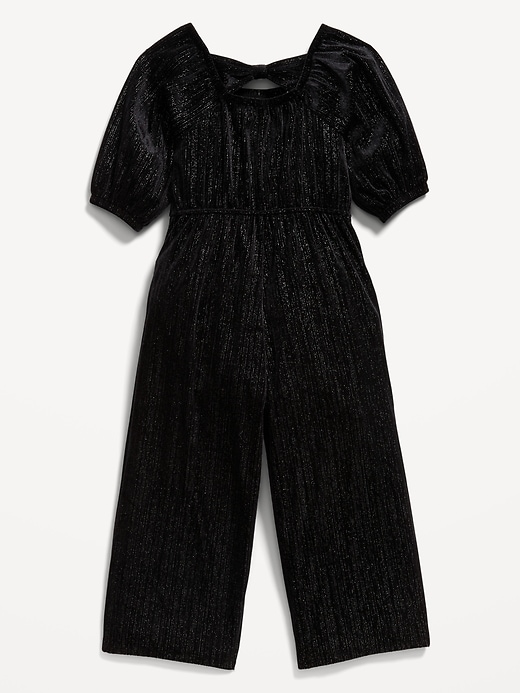 View large product image 2 of 2. Velvet Puff-Sleeve One-Piece Jumpsuit for Toddler Girls