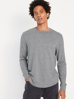 Mens Asymmetric Slit Hem Longline T-shirt Top Tee Long Sleeve Shirt  Pullover