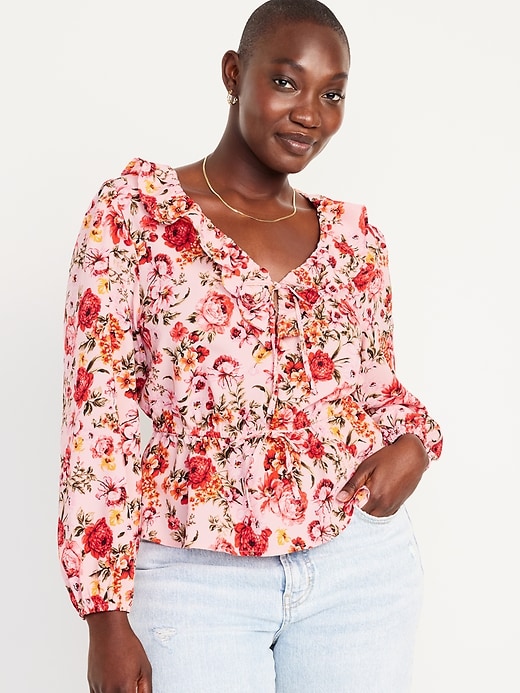 Waist-Defined Ruffle-Trim Floral Top for Women | Old Navy