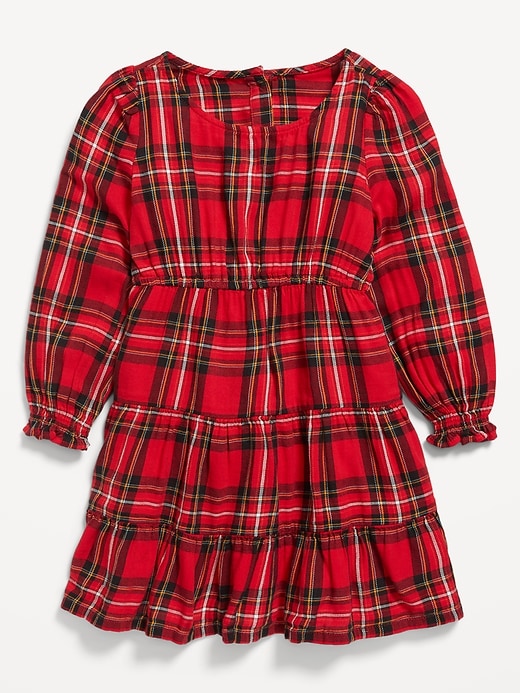 View large product image 1 of 2. Long-Sleeve Plaid Tiered Dress for Toddler Girls