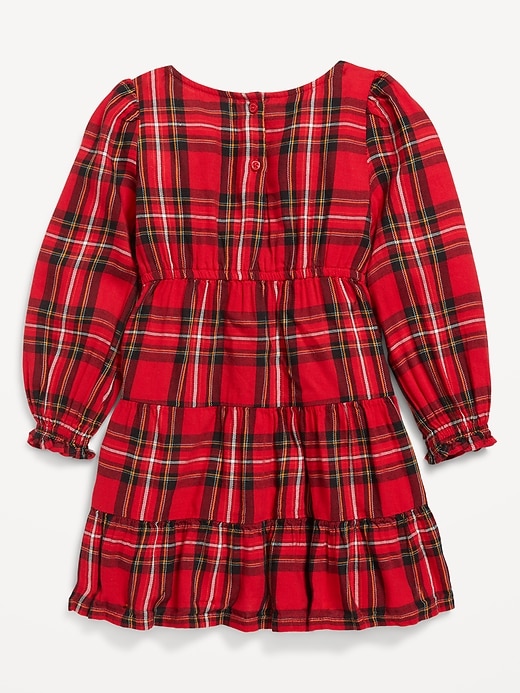 View large product image 2 of 2. Long-Sleeve Plaid Tiered Dress for Toddler Girls