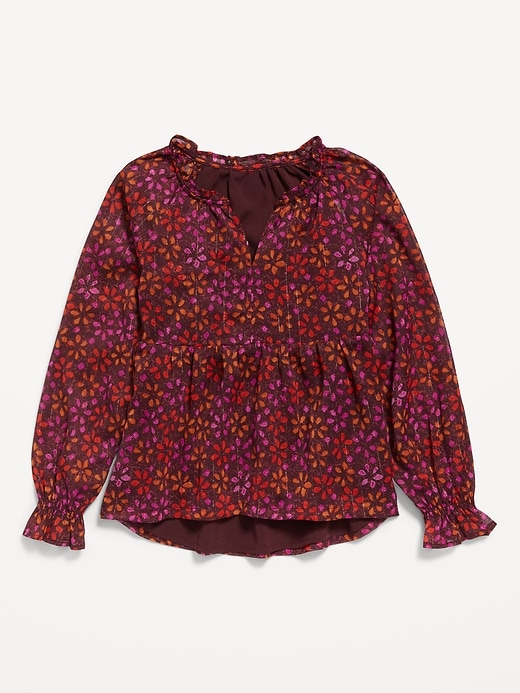 View large product image 2 of 3. Long-Sleeve Printed Chiffon Top for Girls