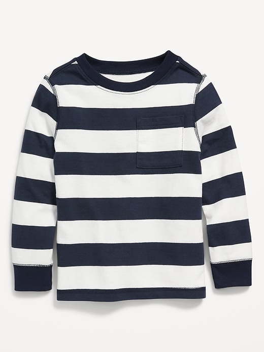 View large product image 1 of 2. Unisex Long-Sleeve Heavyweight Striped Pocket T-Shirt for Toddler