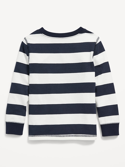 View large product image 2 of 2. Unisex Long-Sleeve Heavyweight Striped Pocket T-Shirt for Toddler