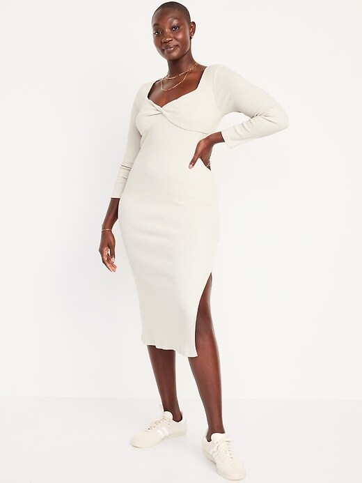 Twist-Front Rib-Knit Midi Dress | Old Navy