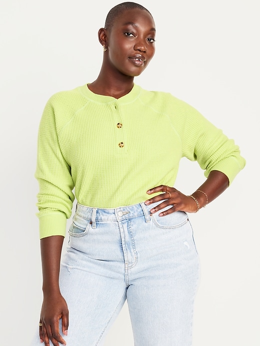 Image number 5 showing, Plush Waffle-Knit Henley Top