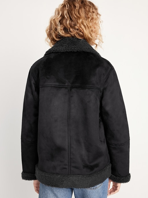 Image number 2 showing, Faux-Suede Sherpa-Lined Moto Jacket