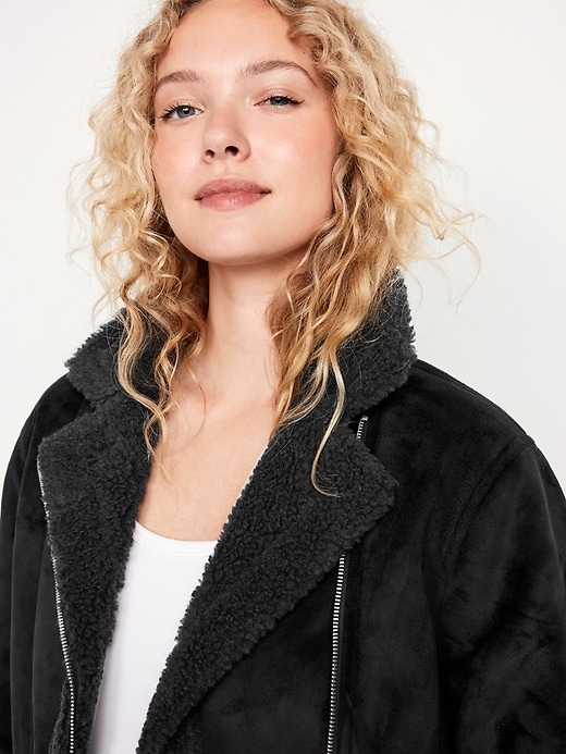 Image number 4 showing, Faux-Suede Sherpa-Lined Moto Jacket