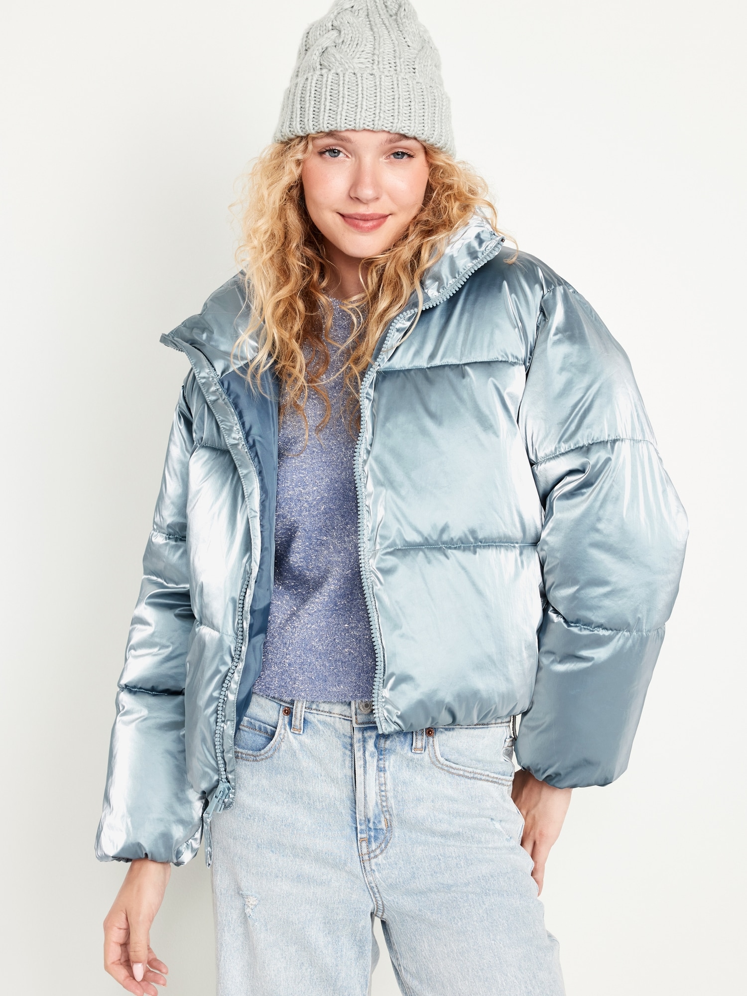 Water-Resistant Shiny Puffer Jacket