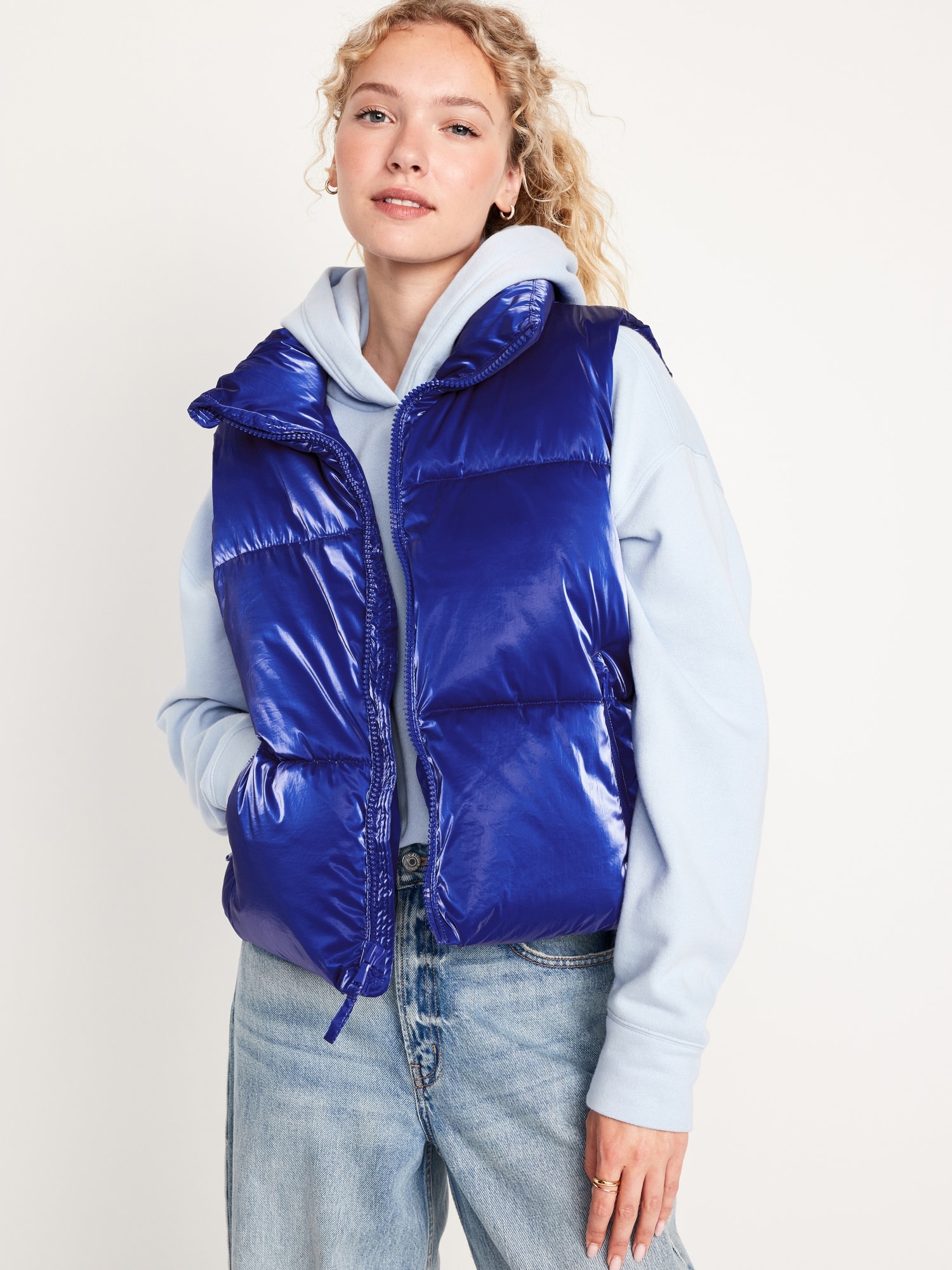 Water-Resistant Shiny Puffer Vest