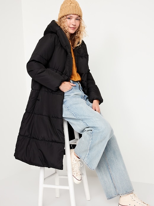 Image number 3 showing, Water-Resistant Long Hooded Puffer Coat