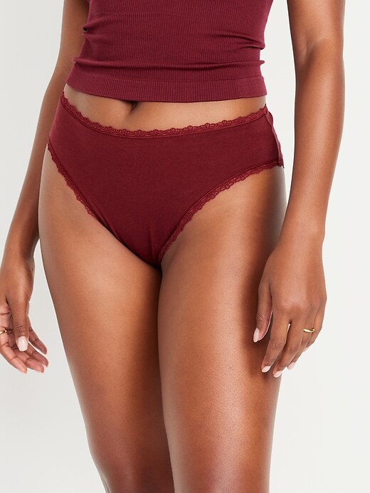 Old Navy Women's High-Waisted Lace Trim Bikini Underwear (various sizes in red wine)
