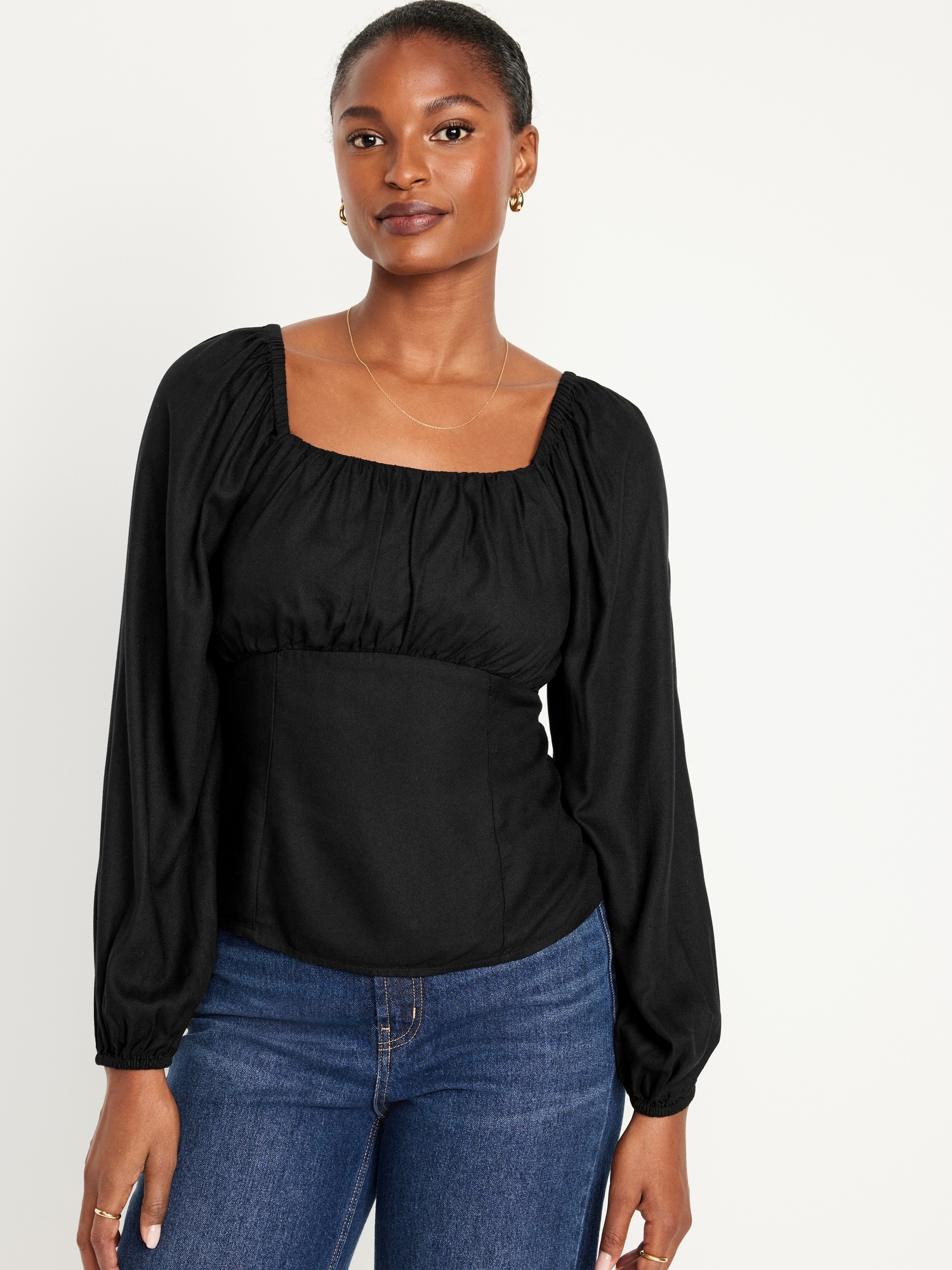 Long Sleeve Square Neck Tops