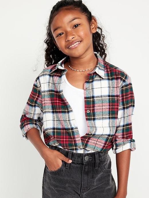 View large product image 1 of 26. Cozy Long-Sleeve Button-Front Plaid Tunic Shirt for Girls