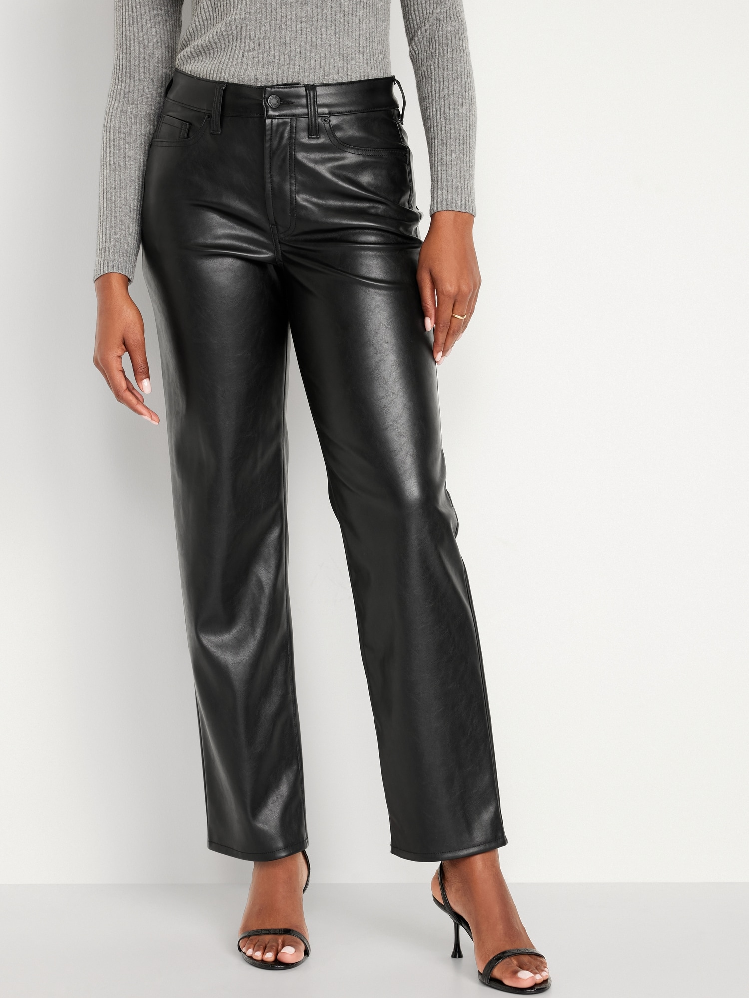 Buy Black High Waisted Button Jeans Leather Look Trousers Online-sonthuy.vn
