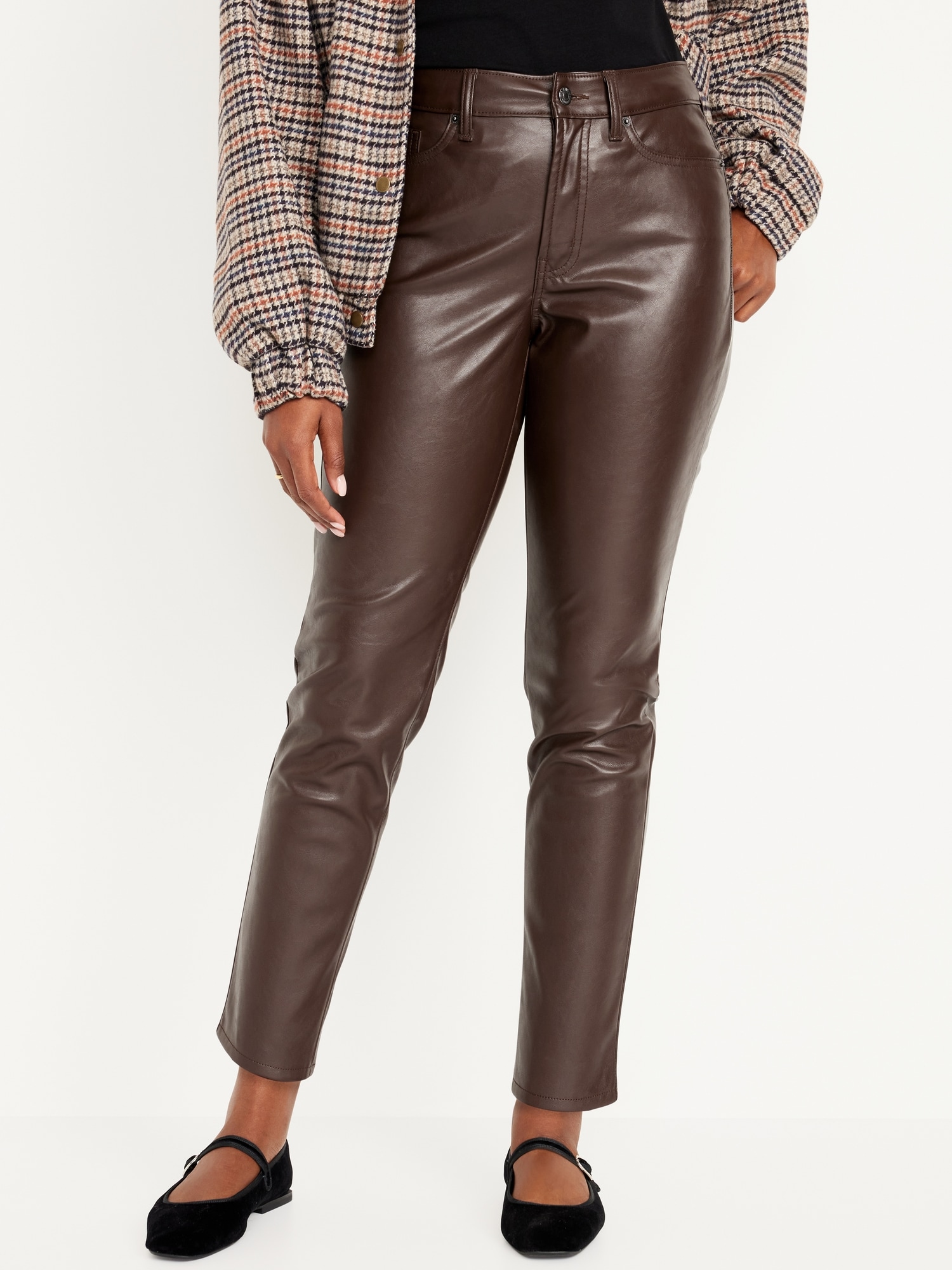 HDE Women's Plus Size Faux Leather Pants High Waist Straight Leg Pant  w/Pockets : : Clothing, Shoes & Accessories