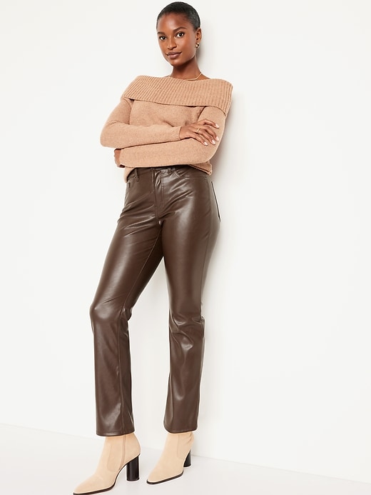 Image number 3 showing, High-Waisted Faux-Leather Boot-Cut Ankle Pants