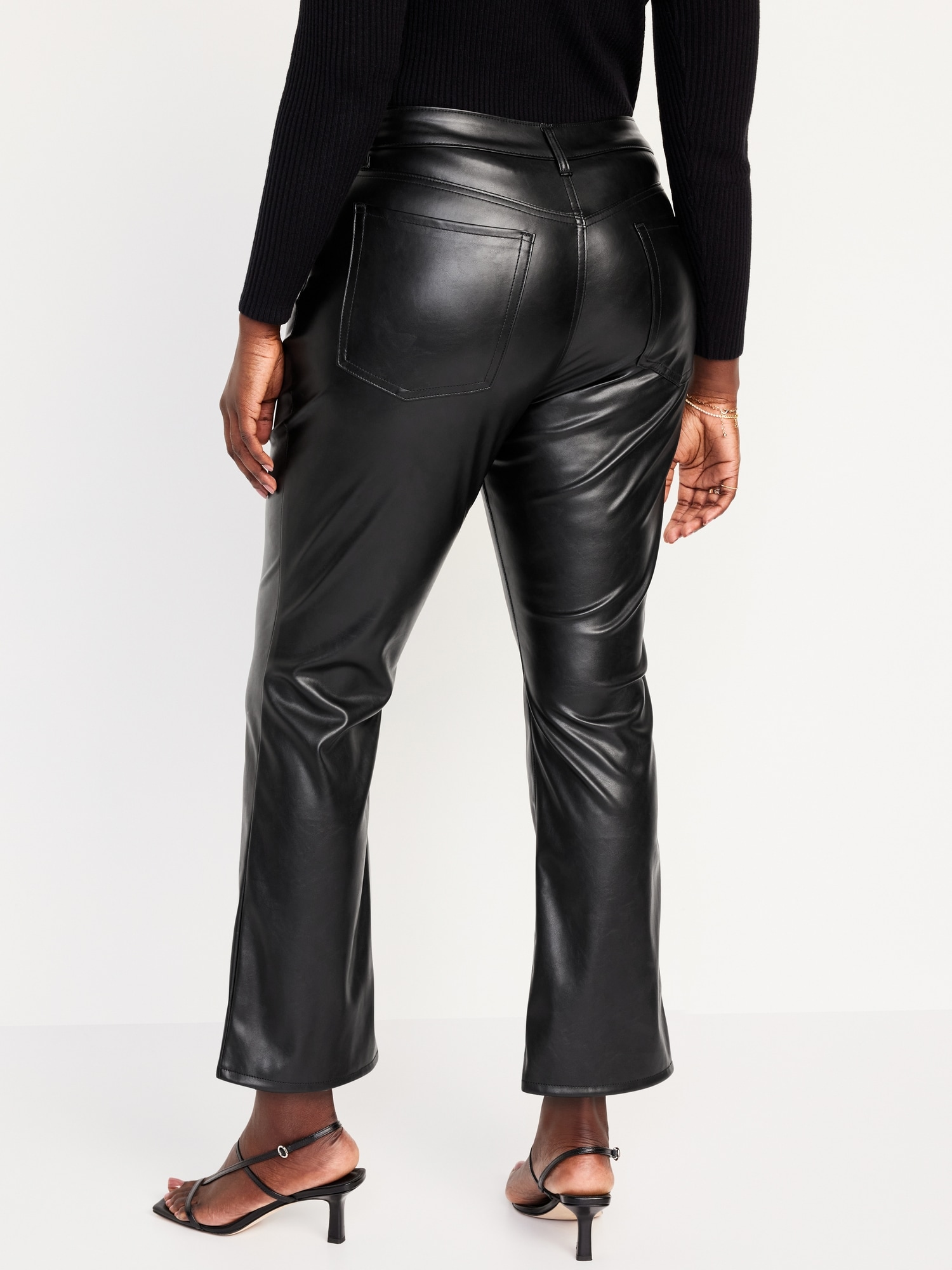 High-Waisted Faux-Leather Boot-Cut Ankle Pants