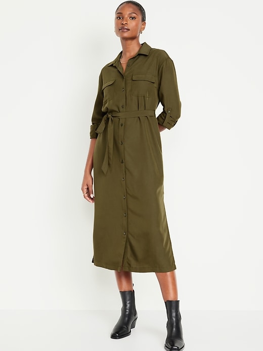 Image number 1 showing, Waist-Defined Utility Midi Dress