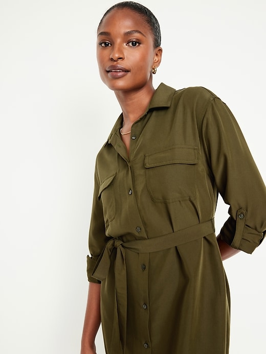old navy waist defined utility midi shirt dress Waist-Defined Utility Midi Shirt Dress