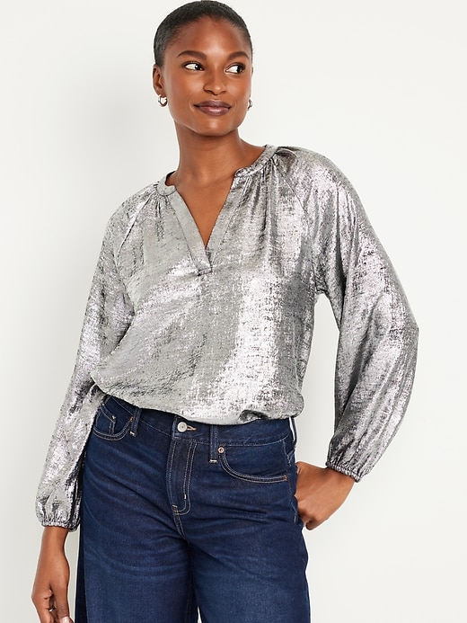 Image number 1 showing, Long-Sleeve Shiny Top