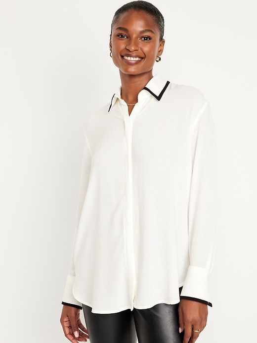 Image number 1 showing, Loose Crepe Button-Down Shirt