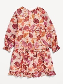 View large product image 4 of 4. Printed Long-Sleeve Tie-Front Tiered Swing Dress for Girls