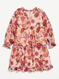 View large product image 3 of 4. Printed Long-Sleeve Tie-Front Tiered Swing Dress for Girls