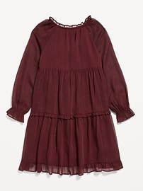 View large product image 4 of 4. Printed Long-Sleeve Tie-Front Tiered Swing Dress for Girls