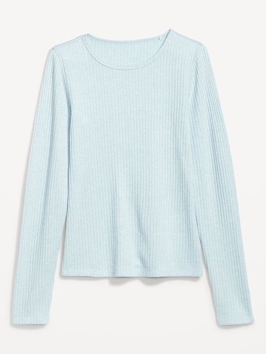 Long-Sleeve Plush Rib-Knit T-Shirt for Women