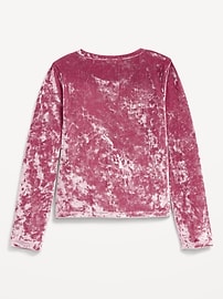 View large product image 3 of 3. Long-Sleeve Crushed Velvet Ruched-Hem Top for Girls